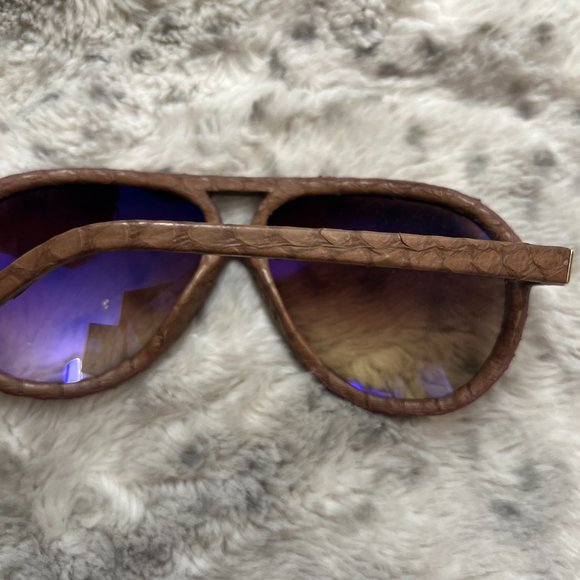 Linda Farrow -  Aviator Sunglasses – Brown Snakeskin Frame MSRP$1150 Super Rare - Picture 4 of 5